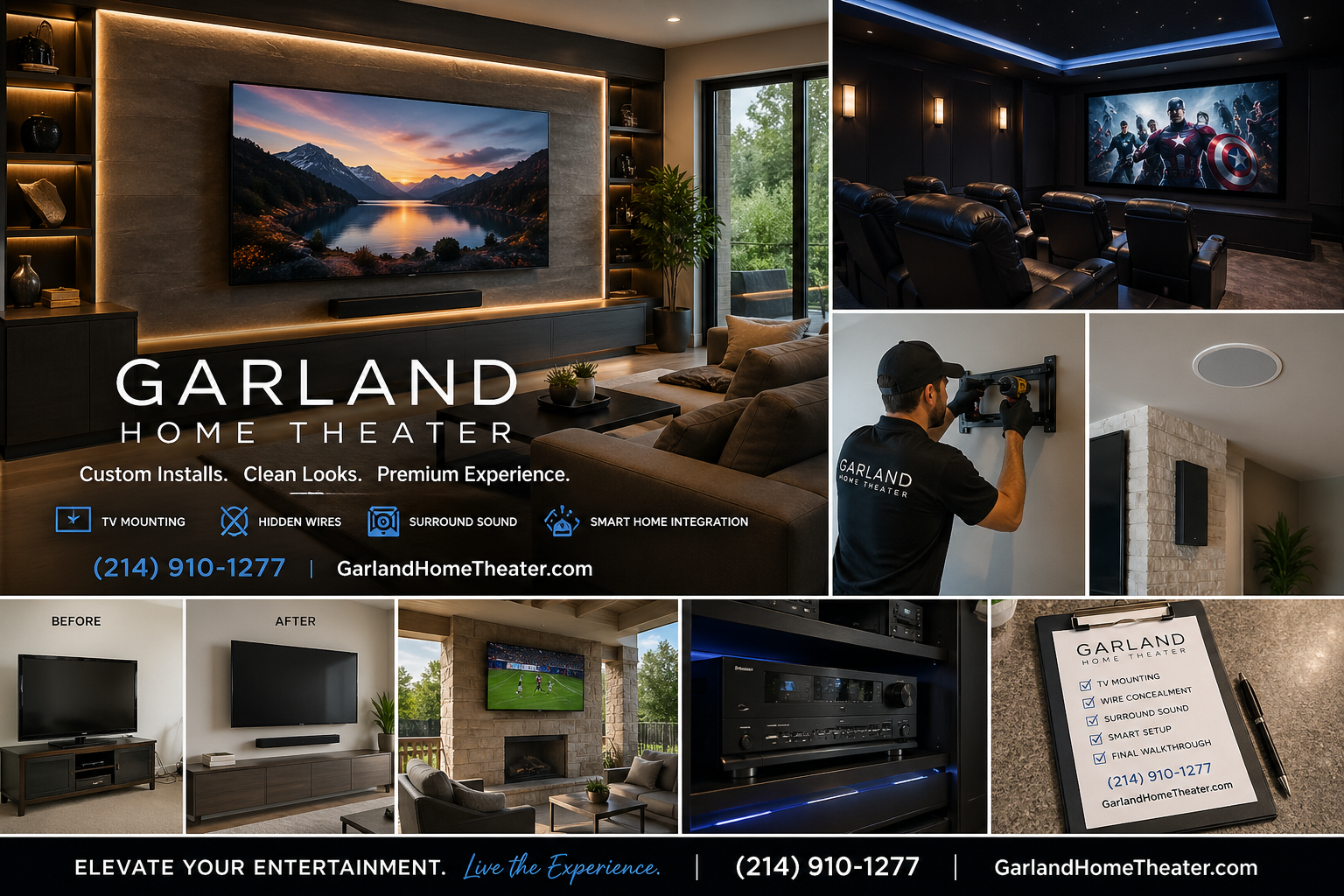 TV mounting installation by Garland Home Theater in a Garland TX living room